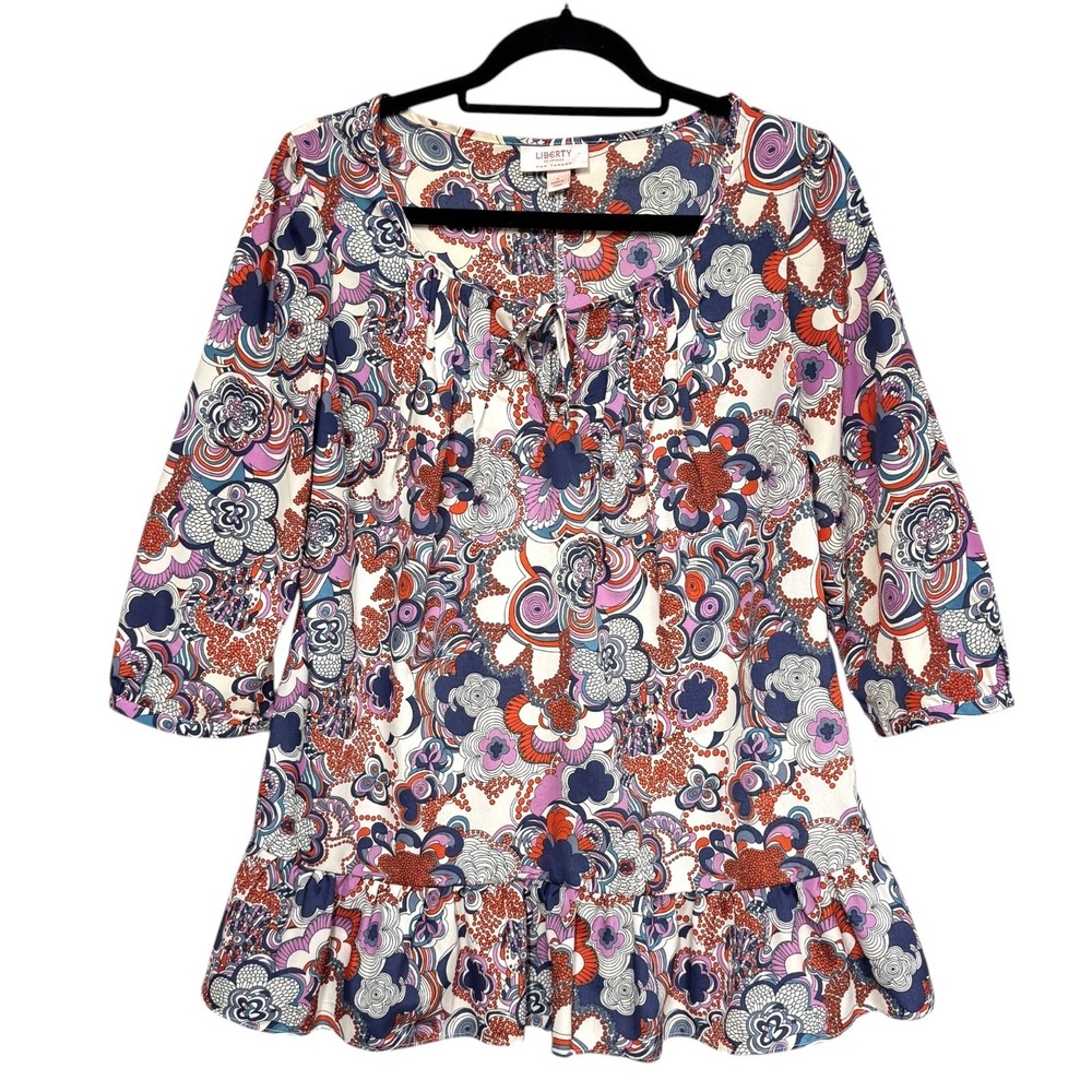 Liberty Of London For Target Sz Small, Peplum Tunic Blouse Bright Floral Peasant